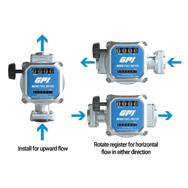 METER GPI M30 - L8B 3 Digit Mechanical 25mm FF 9 - 114lpm Litre Display - GO Fill